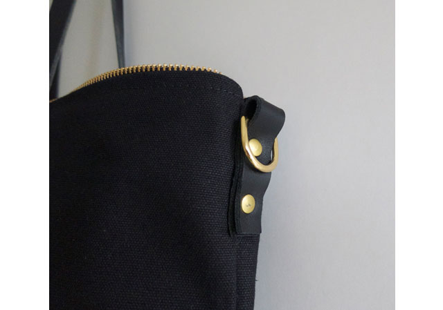 Photo of solid brass D-rings riveted onto bag body