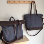 Custom Bags: Roll-Top Bag with Convertible Backpack Straps and Personalized Medium Carrier Tote. Travel Set in Charcoal Grey.