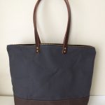 Custom Bag: Large Zippered Tote|Diaper Bag | Waxed Canvas and Leather| Charcoal Grey and Brown