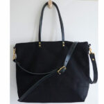 Custom Bag: Black Waxed Canvas and Leather Utility Tote with Shoulder Strap