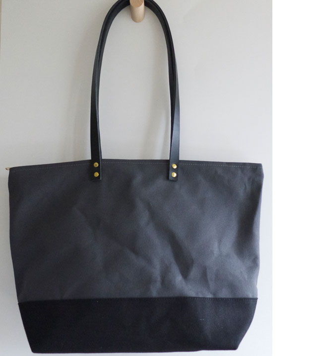 Photo of custom Large Zipper Tote with leather handles in Charcoal Grey