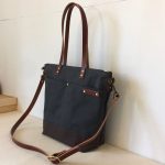 Custom Bag: Commuter Bag with Long Tote Straps | Lightly Waxed Canvas and Leather | Charcoal Grey