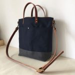 Custom Bag: Commuter Bag (Toddler Bag) with Luggage Strap| Waxed Canvas and Leather | Midnight Blue and Charcoal Grey