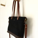 Custom Bag: Satchel with Tote and Crossbody Straps | Waxed Canvas and Vegetable Tanned Leather | Black with Brown Straps