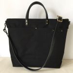 Custom Bag: Utility Tote As A Modern Diaper Bag | Waxed Canvas and Leather | All Black with Front Pockets and Name Personalization