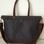 Custom Bag: Large Utility Tote | Diaper Bag | Lightly Waxed Canvas and Leather | Charcoal Grey and Brown