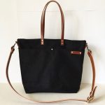 Custom Bag: Large Carrier Tote with 15″ Laptop Sleeve | Waxed Canvas and Leather | Black with Brown Straps