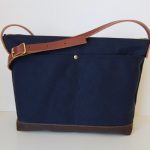 Custom Bag: Satchel | Lightly Waxed Canvas | Bridle Leather | Midnight Blue and Brown Bottom